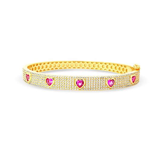 Sterling silver pave bangle with scattered red hearts