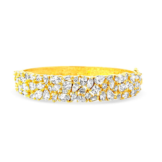 Sterling silver luxurious multi cz diamond shaped cuff bangle in yellow gold