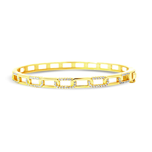 Sterling silver alternating diamond links bangle