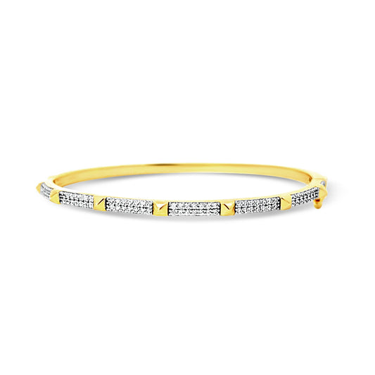 Sterling silver thin pave bangle with gold studs