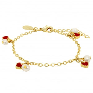 Baby charm bracelet with white pearl and red heart