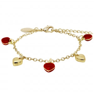 Kids charm bracelet with red and gold heart charms