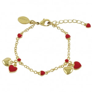 Baby bracelet with double red and gold heart charms