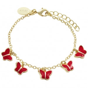 Baby bracelet with hanging red butterflies