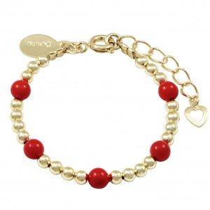 Baby gold beaded bracelet with red pearls in between