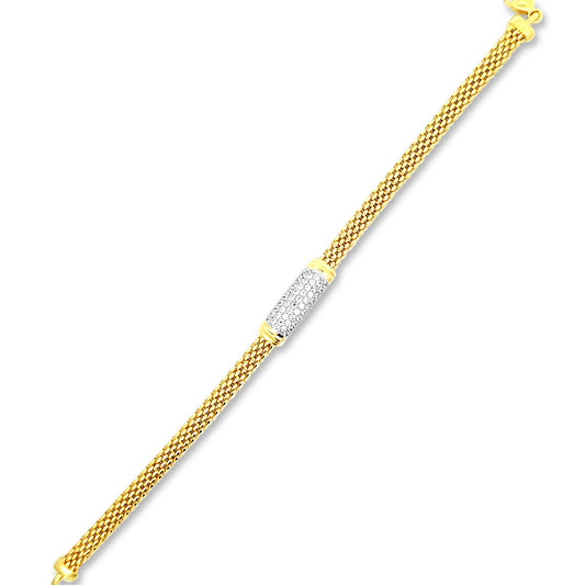 Italian gold mesh bracelet with diamond cluster in center