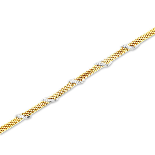 Italian gold mesh bracelet with diamond bars