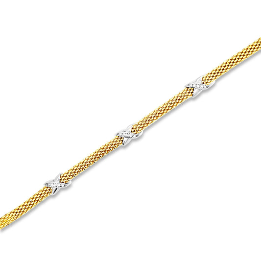 Italian gold mesh bracelet with diamond x's