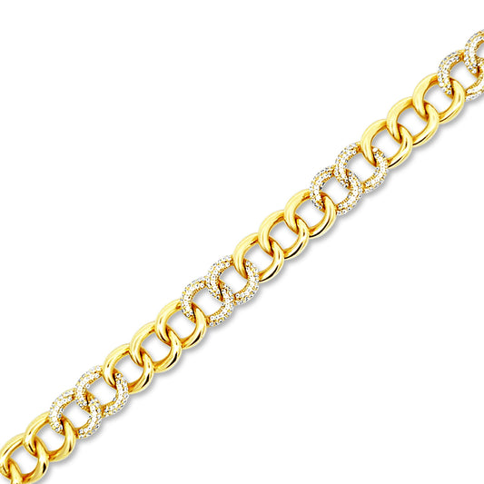 Sterling silver gold chain bracelet with alternating diamond links