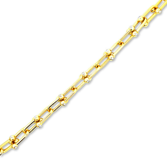 Sterling silver gold links bracelet with cz diamond on ends