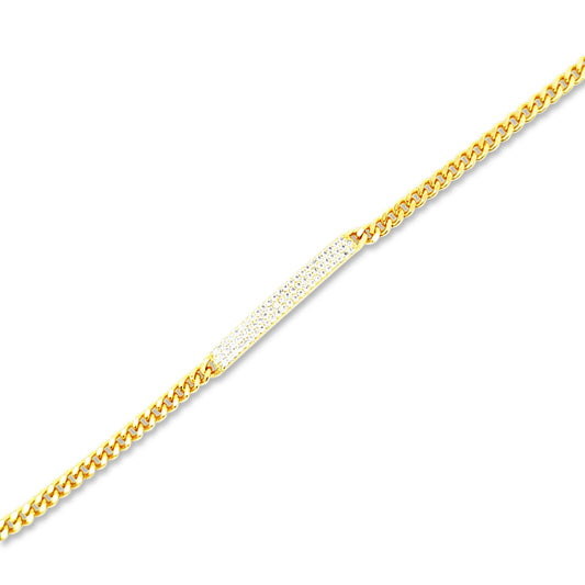 Sterling silver thin chain bracelet with cz diamond bar in center