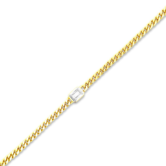 Sterling silver gold chain bracelet with emerald cut cz in center