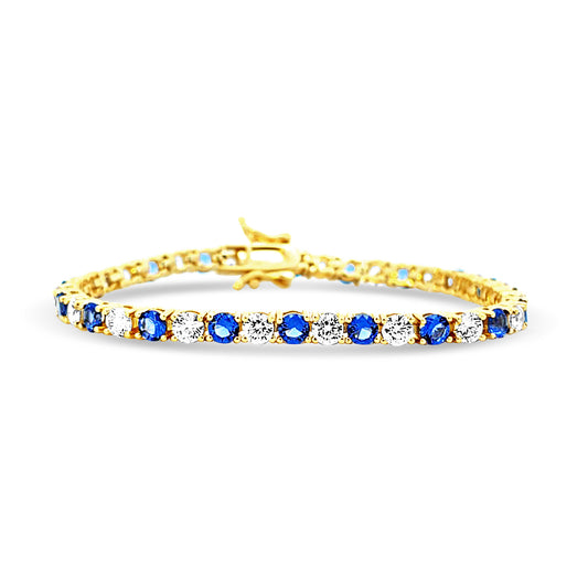 Sterling silver 4mm sapphire and cz diamond tennis bracelet