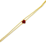 Sterling silver 2 row gold beaded bracelet with ruby heart in center