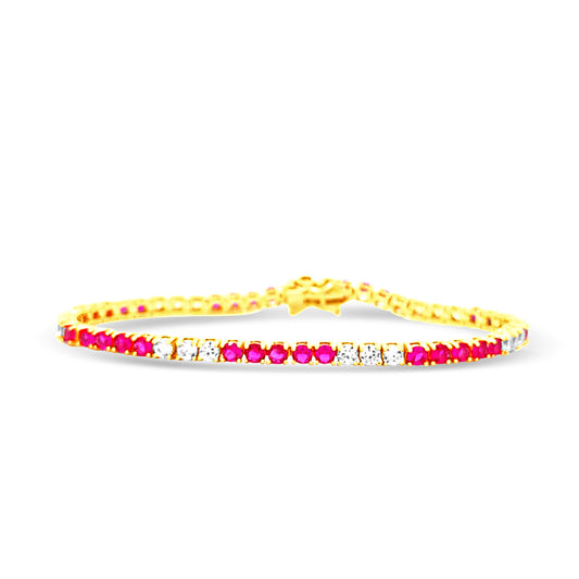 Sterling silver ruby and cz diamond tennis bracelet