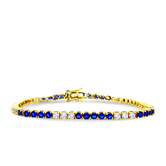 Sterling silver sapphire and cz diamond tennis bracelet