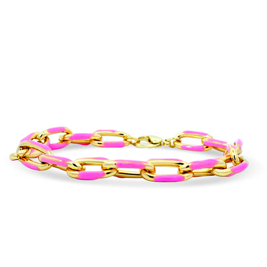 Pink enamel link bracelet