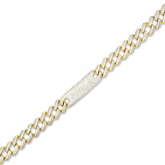 Sterling silver pave cuban bracelet with diamond bar