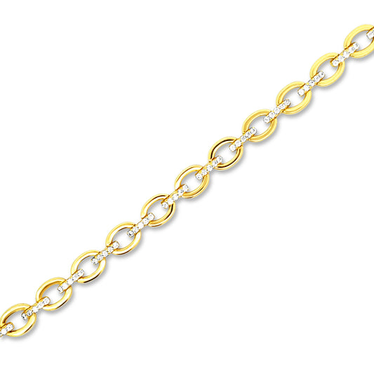 Sterling silver oval gold and diamond links bracelet