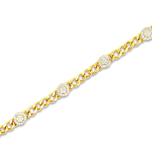 Sterling silver gold chain bracelet with cz diamond clusters