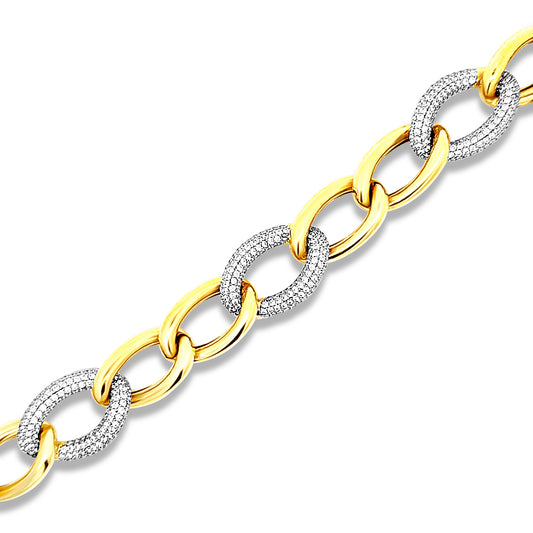 Italian sterling silver large chain link bracelet with pave diamond links