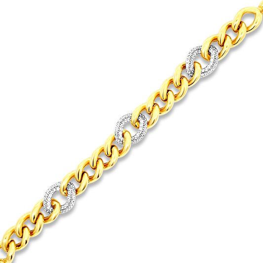 Italian Sterling Silver Medium Chain Link Bracelet With Pave Diamond Links