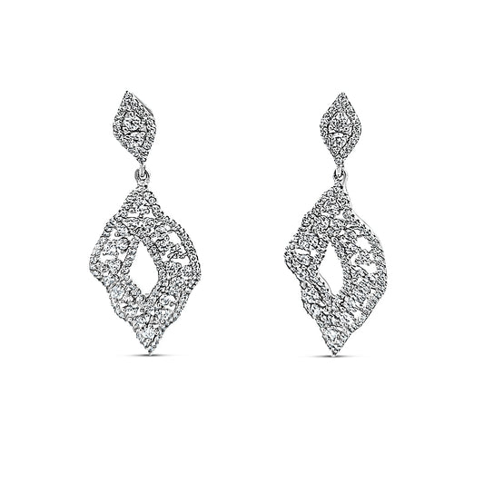 Sterling silver diamond shaped earrings with scattered cz diamonds