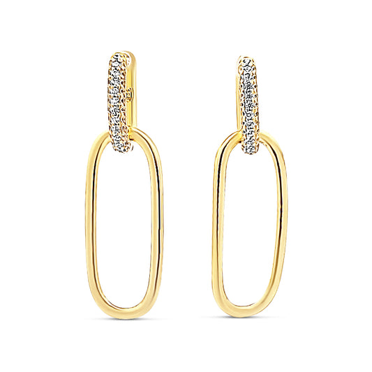 Sterling silver gold and pave paperclip earrings