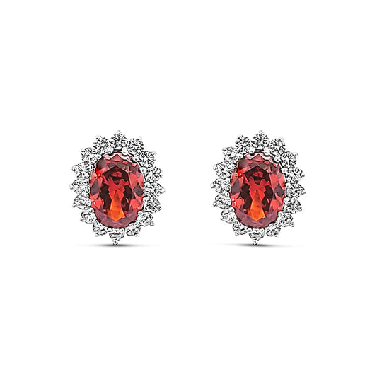 Sterling silver princess Diana large red stone earring