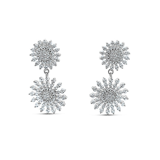 Sterling silver hanging double diamond starburst earring