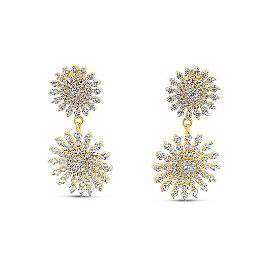 Sterling silver hanging double diamond starburst earring