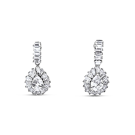 Sterling silver short hanging earring with pear shape diamond