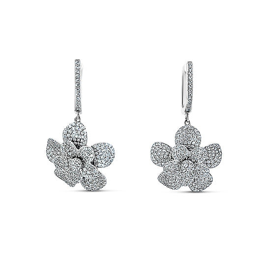 Sterling silver hanging pave flower earring