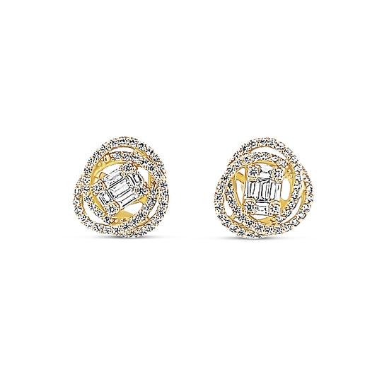 Sterling silver fancy swirl diamond studs with baguette center