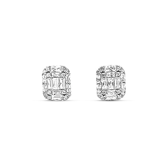 Sterling silver rectangular shaped baguette stud earrings