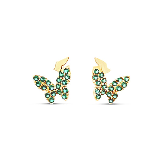 Sterling silver double butterfly earring with green emerald