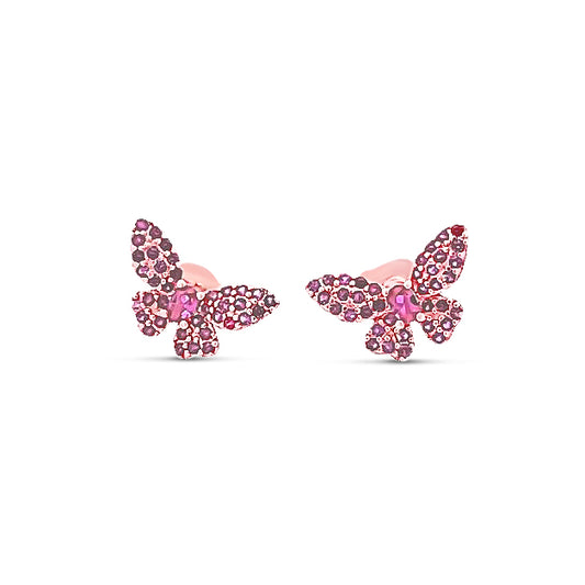 Sterling silver pink pave butter stud earring