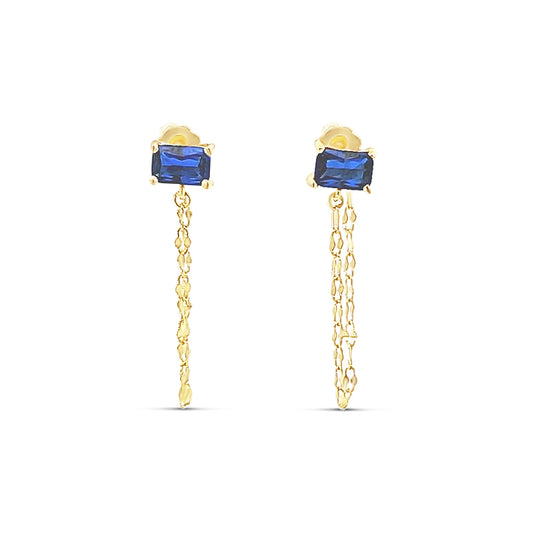 Sterling silver chain earring with blue sapphire stud