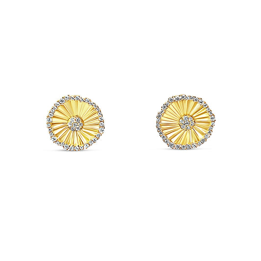 Sterling silver gold puffed disc earring with diamond rim