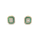 Sterling silver rectangular earrings with emeralds and diamonds