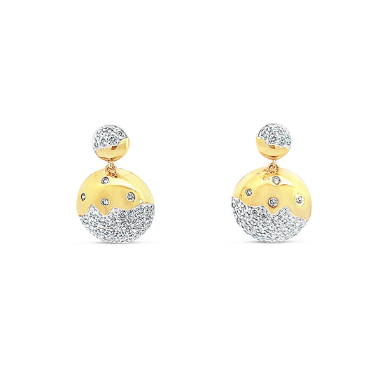 Sterling silver double ball drop earring with diamonds