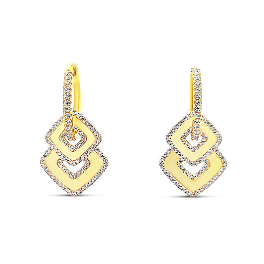 Sterling silver double gold square design hanging earring