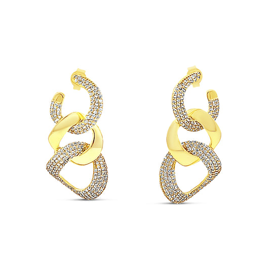 Sterling silver intertwined earring with gold and diamonds