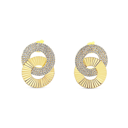 Sterling silver double gold pave interlocking circle earrings