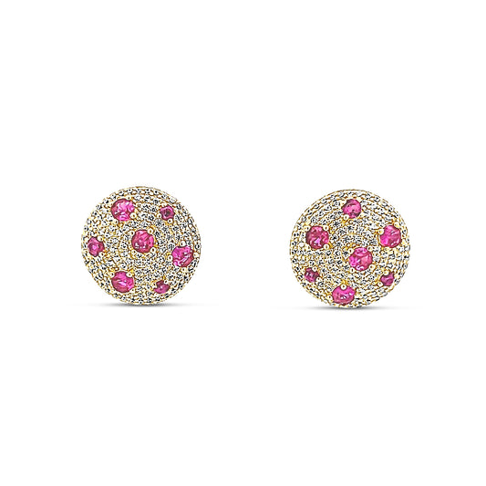 Sterling silver large pave earring with ruby and diamonds