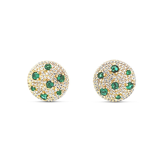 Sterling silver large pave earring with emerald and diamonds