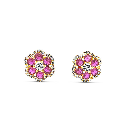 Sterling silver ruby floral stud earrings