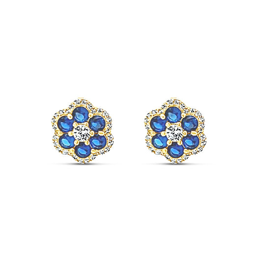 Sterling silver sapphire floral stud earrings