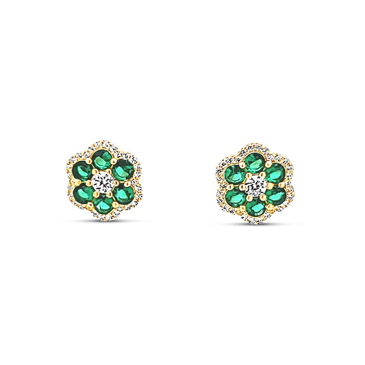 Sterling silver emerald floral stud earrings