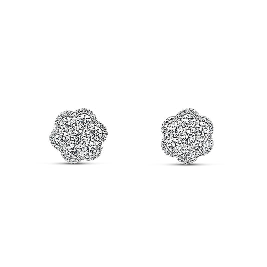 Sterling silver diamond pave floral earring